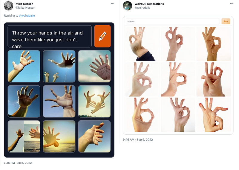 Comparison of past AI-generated hand images