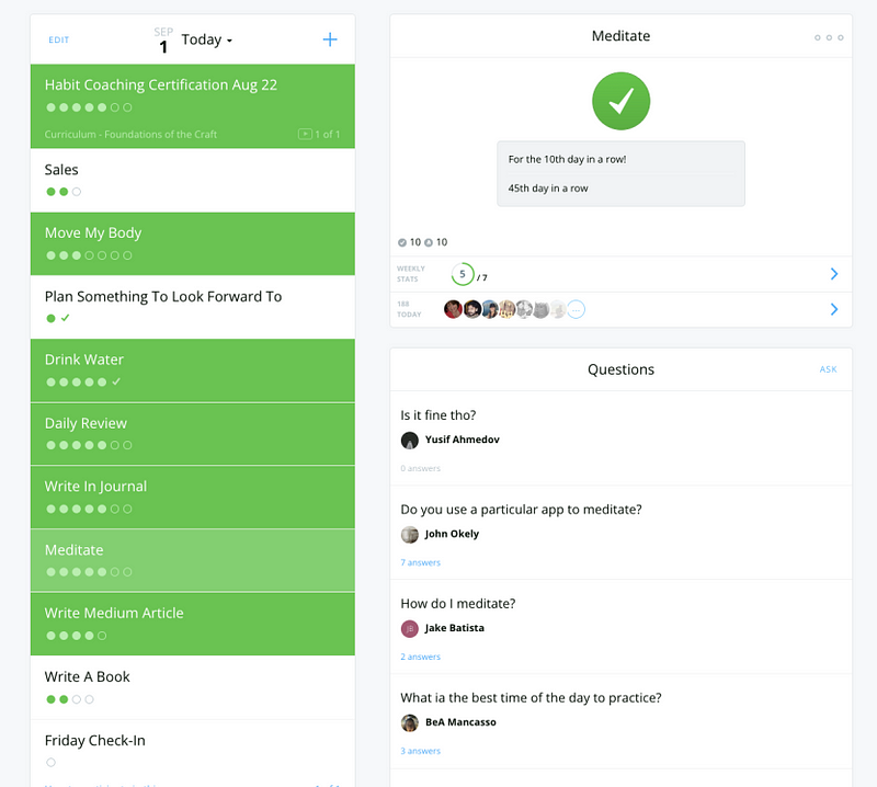 Dashboard showcasing habit tracking progress