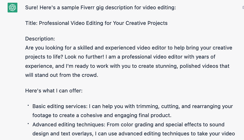 Sample Fiverr Gig Description