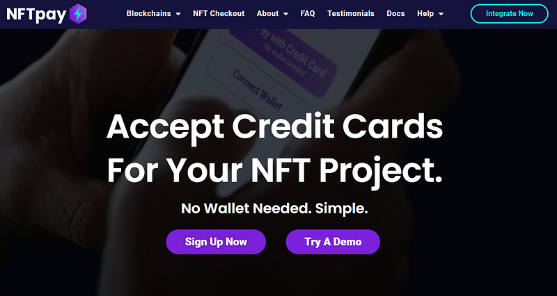 NFT Pay interface button for credit card purchasing