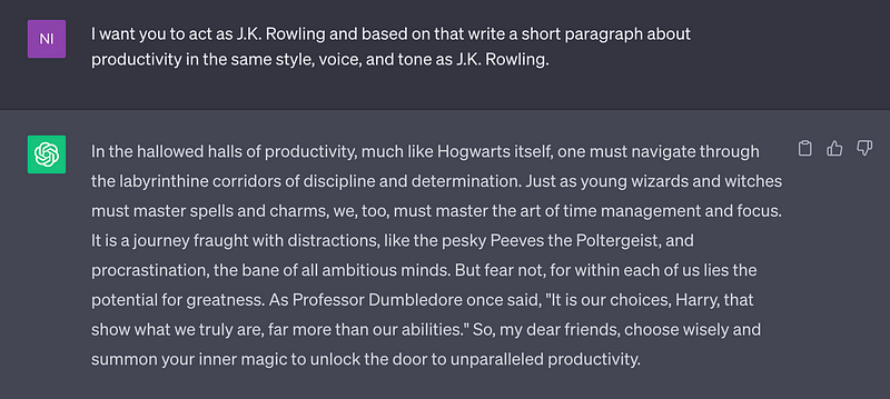 Writing in the style of J.K. Rowling