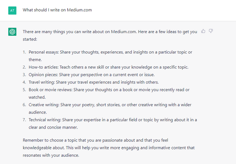 ChatGPT's Story Ideas on Medium