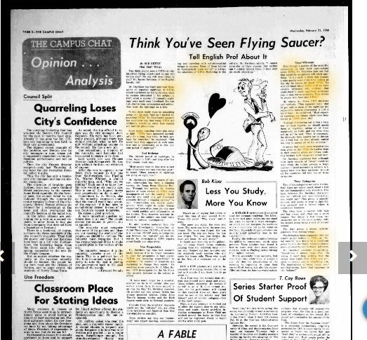 An article from the North Texas Daily on UFO sightings