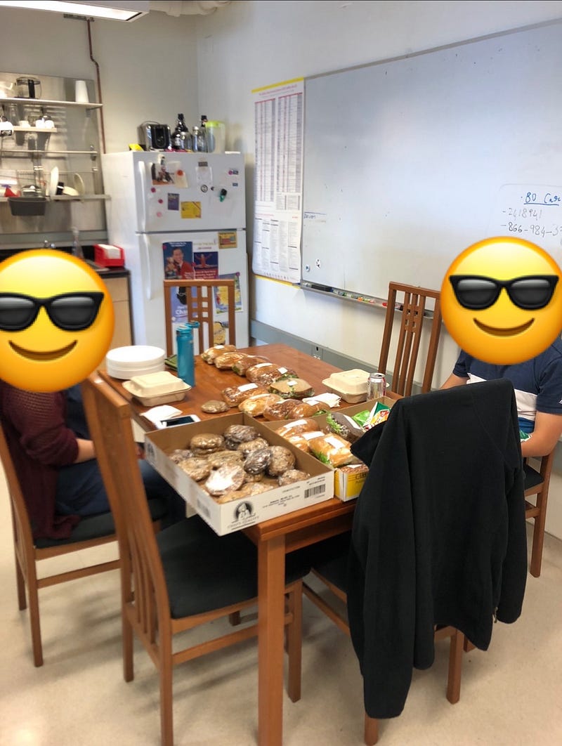 Group of chemists enjoying lunch together