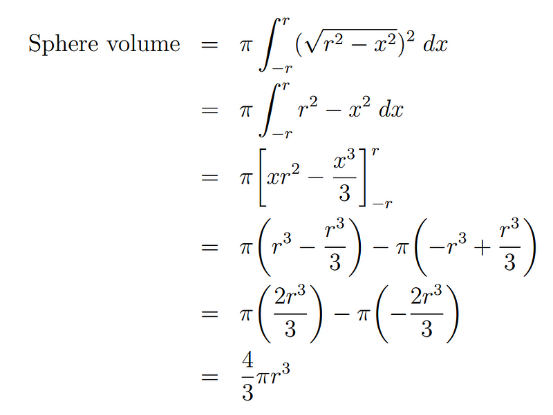 Calculation process for sphere volume