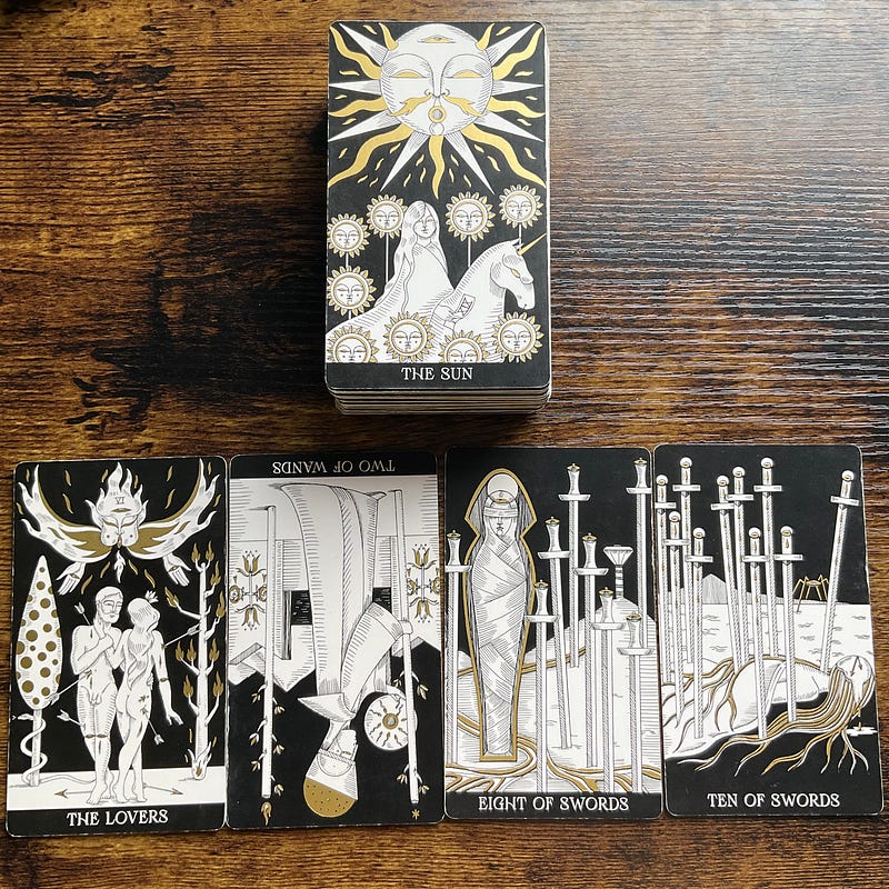 Tarot cards illustrating a journey toward self-awareness